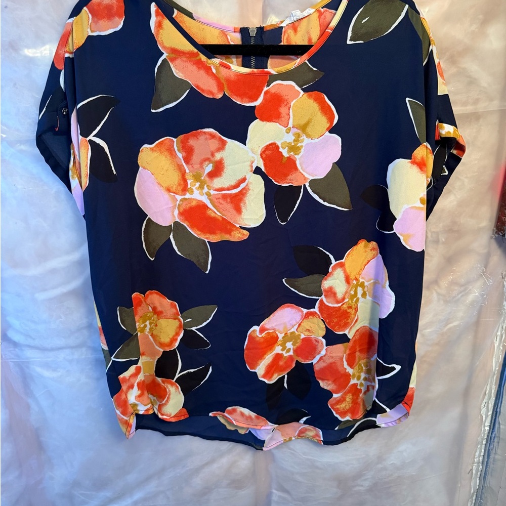 Maurices Navy and Orange Floral Blouse